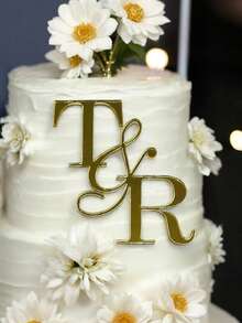 Customized Acrylic Cake Toppers - Includes Monogram, Single Initial, And Personalized Text | Available In Gold | Suitable For Wedding Cakes | Decorative Accessories For Special Occasions Like Birthday, Wedding, Christmas, Graduation Party - Multicolor - View 5