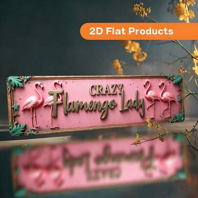 2D Flat Vintage Metal Sign "Crazy Flamingo Lady", Elegant Wall Decor, Size (10x40cm/3.9x15.7in) - Ideal For Home Decor, Bathroom, Kitchen, Office, Cafe, Country Style Decoration, Unique Gift Idea, Metal Wall Art, Office Decor, Bathroom Decor, Handmade Plaque, Perfect For Cafe Owner, 2D Flat