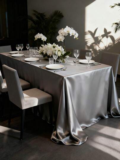 1 chiếc khăn trải bàn bằng satin màu xám sang trọng, cổ điển, thích hợp cho khách sạn, nhà ở, đám cưới, ngày Valentine và sử dụng hàng ngày.