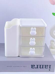 1pc 3-Tier Drawer Storage Box With Pen Holder, Multifunctional Desk Organizer With Cute Rabbit Handle, Suitable For Office, Dining Table Decor, Graduation Gift - Multicolor - View 16