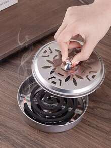 Stainless Steel Mosquito Coil Holder, Portable Mosquito Repellent Incense Box With Lid And Handle, Compact Design For Indoor And Outdoor Use - Multicolor - View 4