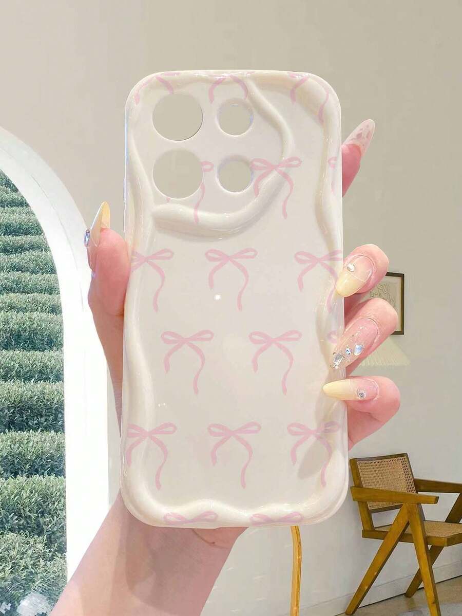 1 chiếc ốp lưng điện thoại bằng chất liệu TPU dễ thương, họa tiết nơ, màu trắng kem, chống sốc và chống trượt, bảo vệ toàn thân, tương thích với iPhone, Honor. - Màu be - Xem 1