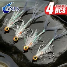 4 piezas Juego de señuelos de pesca con mosca hechos a mano, surtido de moscas para trucha con caja de almacenamiento - Multicolor - Ver 7