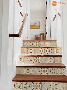 SUPSTICKER 1pc Bohemian Vintage Tile Pattern Stair Decal, Removable PVC Stair Tread Sticker, Suitable For Stairs, Hallway, Entryway, 3 Styles Available - 1pcs - View 4