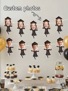 7pcs Custom Graduation Photo Banner, Personalized Graduate Face Garland For Party,Personalized Funny Graduate Face Banner, Custom Graduation Party Decoration,Customizable Graduation Photo Garland, Unique Class Of 2026 Party Decor - Multicolor - View 2