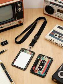 Vintage Cassette Tape Design Card Holder With Sliding Mechanism, Anti-Lost Lanyard, Sturdy ID Card Case, Retro Nostalgic Card Holder For Student ID/Transit Card/Various Cards, Shock-Proof And Scratch-Resistant Card Sleeve, Portable And Convenient Commuting Essential, Perfect Retro Gift For Vintage Enthusiasts/Collectors/Teenagers, Student Daily Necessity, Back To School Essential - Multicolor - View 7