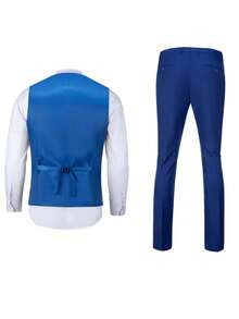 Conjunto de traje de 2 piezas azul real para hombre - chaleco y pantalones, unicolor elegante de corte slim, casual, de negocios, de boda, de fiesta, tallas XS-3XL - azul real - Ver 9