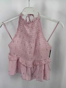 Women's Glitter Party Top With Ruffle Hem For Daily Summer - 粉色 - 查看 3