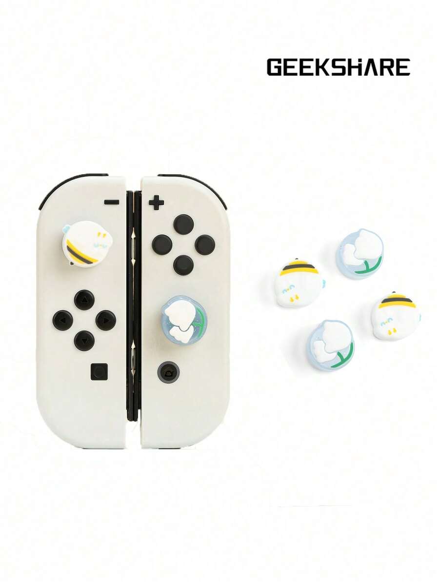 GeekShare 4pcs Cute Honey Puppy Design Silicone Thumb Grip Joystick Caps For Nintendo Switch 2017/OLED/Lite - Honey-collecting Puppy - View 1