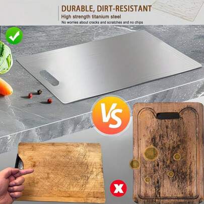 Thớt thép không gỉ, thớt nhà bếp - dùng được trong máy rửa chén, có tay cầm, khay phục vụ hai mặt, thích hợp cho cắm trại ngoài trời hoặc làm quà tặng tân gia, 3 kích cỡ, dùng để sơ chế rau củ, dụng cụ nhà bếp, bộ dụng cụ nấu nướng, vật dụng thiết yếu trong gia đình.