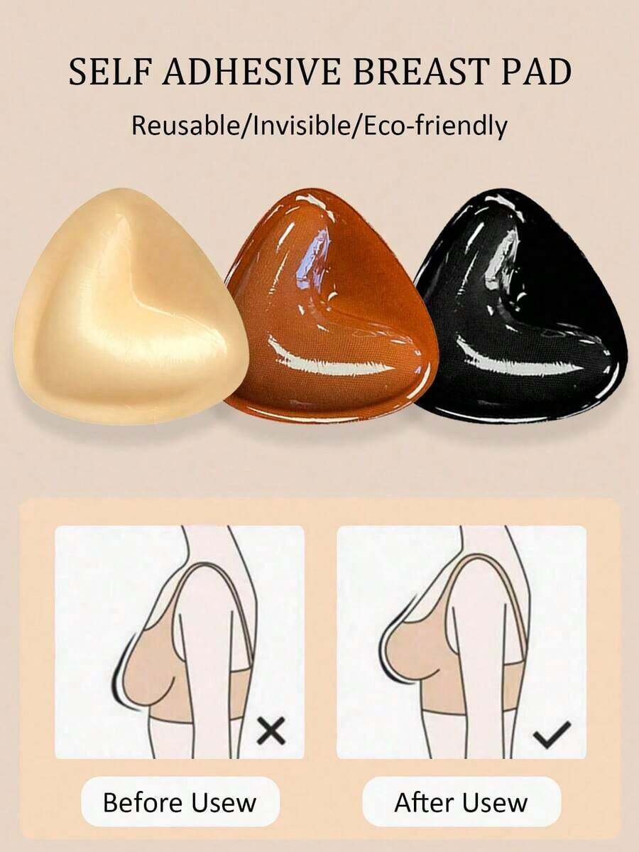 1 Pair Double-Sided Breathable Self-Adhesive Bra Pads, Thickened Push-Up Design, Reusable, Bikini Bra Inserts, Suitable Swimming - Multicolor - View 1