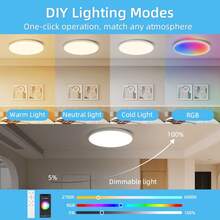 CANMEIJIA Modern Smart Bluetooth Ceiling Light With Remote Control, RGB Color Changing Ceiling Lamp, Dimmable, Timing Function, 24W/40W, Cool White/Neutral White/Warm White, 2305LM/4400LM, App Control And Remote, Suitable For Bedroom, Living Room, Gaming Room, Bar - RGB Ceiling Light With Remote Control - View 7