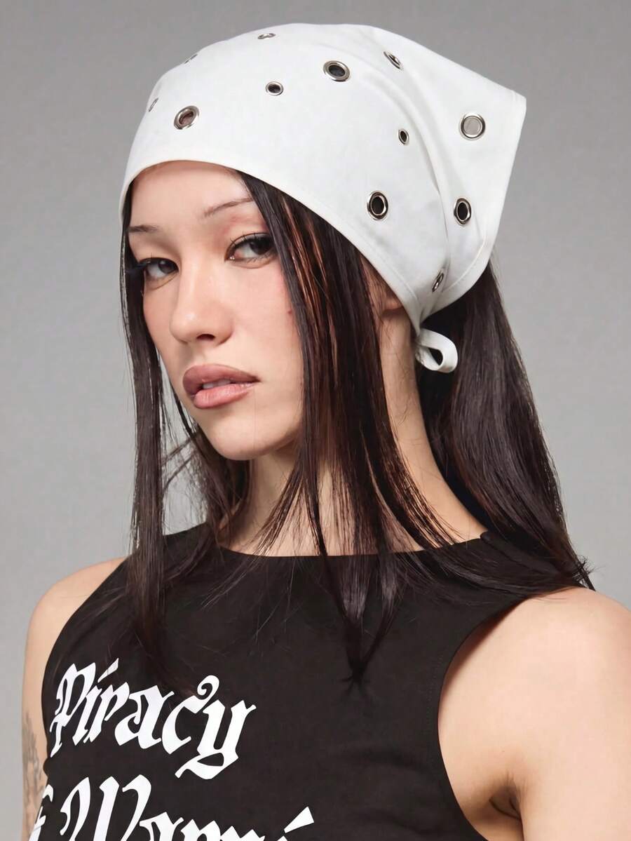 1 chiếc khăn tam giác kiểu punk thời trang, băng đô cài tóc phong cách Gothic, dây chun co giãn phù hợp để sử dụng hàng ngày. - trắng - Xem 1