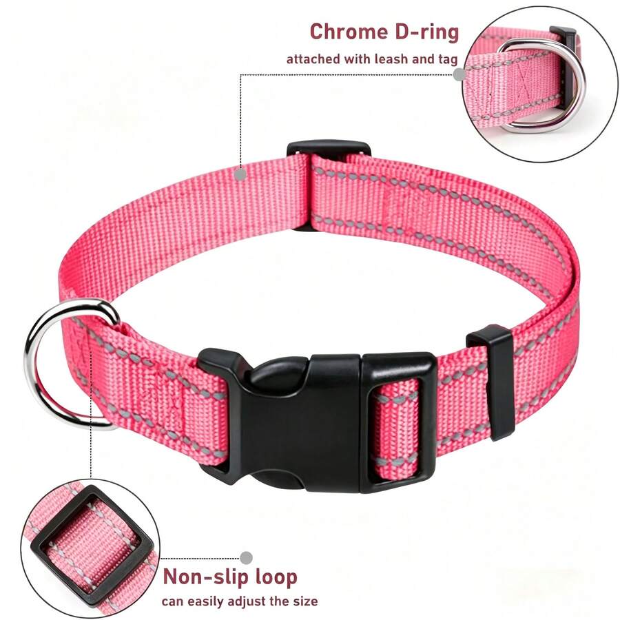 Anti-Slip Dog Collar & Leash Set, Reflective Glow Safety Traction Rope, Pet Supplies - Pink - View 1
