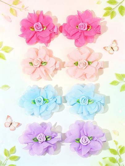 8 chiếc kẹp tóc hoa bằng polyester nhiều màu sắc cho bé gái, kẹp nén tóc, phụ kiện tóc thời trang cho bé gái và thiếu niên, đồ dùng cần thiết cho du lịch mùa xuân hè, quà tặng dự tiệc.