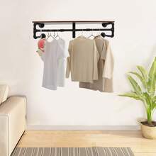 SHIOUCY Black Industrial Wall Mounted Coat Rack, Pipe Style Storage Shelf With Hooks For Entryway Bedroom Kitchen Organizer - View 2