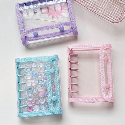 1 A7 Transparent Ring Binder, 3D Embossed Sticker Book, Sticker Album, Double-Ring Soft Leather Cover Planner With Transparent Refill Pages, K-Pop Photo Album, Large Capacity Portable Loose-Leaf Notebook, Journal, Planner, Scrapbook, Diary, Suitable For School & Office Supplies