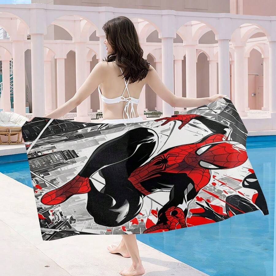 Marvel Spider-Man Themed Microfiber Beach Towel, Highly Saturated Red & Royal Blue, Precisely Matching The Classic Spider-Man Color Scheme, Strong Visual Impact, Easily Stands Out In Beach Scenes