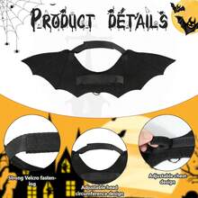 1 Set Disfraz de Halloween para perro, Disfraz de murciélago para perro, Alas de murciélago con correa para mascotas pequeñas para fiesta de Halloween - Negro - Ver 7