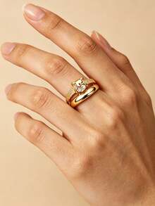 1PC Zirconia Heart Open Rings For Women Lover Gold Color Stainless Steel Heart Ring Female Finger Waterproof Engagement Wedding Jewelry Gift - Multicolor - View 1