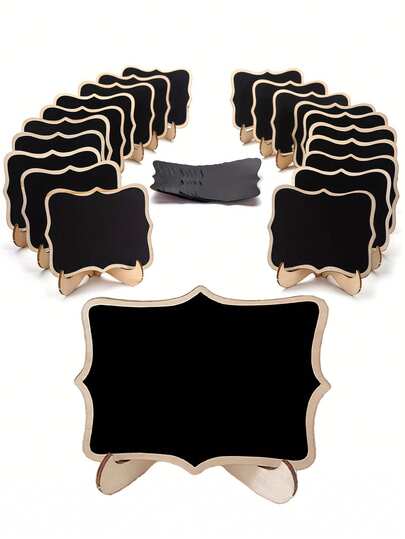 10 sets de pequeñas pizarras de madera con soportes, adecuadas para bodas, cumpleaños, fiestas, festivales, que se pueden usar como etiquetas de alimentos, tableros de mensajes, decoraciones, números de mesa de pizarra de madera con soportes, ideales para la decoración del hogar