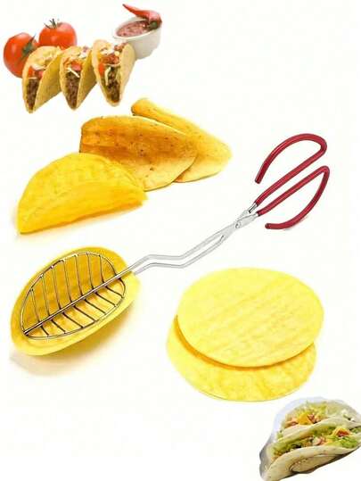 Pinzas para tortillas de taco caseras, pinzas para tortitas de acero inoxidable, pinzas para chips de maíz, pinzas para tortillas mexicanas, pinzas para patatas fritas, pinzas para sartén, utensilios de cocina. La máquina freidora de tortillas de taco ahorra tiempo al freír pan plano o masa frita, pinzas para tortitas de acero inoxidable, pinzas para chips de maíz, pinzas para tortillas mexicanas, pinzas para patatas fritas, pinzas para sartén, utensilios de cocina