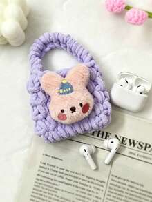 1pc Cute Rabbit Plush Knitted Earphone Storage Case, Bracelet Storage Bag, Handmade Protective Pouch, Anti-Drop Earphone Bag (Girl Version) - Multicolor - View 9