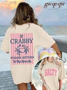 Women's If Crabby Please Return To The Beach Salty Graphic T-Shirt 100% Cotton Double-Sided Print Oversized Casual Summer Tops |   Summer Clothes |   Vacation Outfits-Women's World Cup Football Print 100% Cotton Tee, Casual Short Sleeve Crew Neck Top - 杏色 - 查看 6
