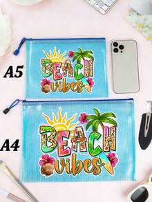 Transparent File Bag, Pvc Mesh Zipper Bag, A4 Data Bag With Beach Element Pattern, File Organizer - Transparent Plastic Envelope For Paper, Folders, Notebooks, Stationery - Perfect For Offices, Schools, Families, Travel - Waterproof Reusable Mesh Bag For Teachers, Students, Professionals - Perfect For Letter Paper, Homework, Receipts, Artworks - Lightweight And Transparent Storage Box, Inspection Bag, Project Folder, Mesh File Wallet - Multicolor - View 9