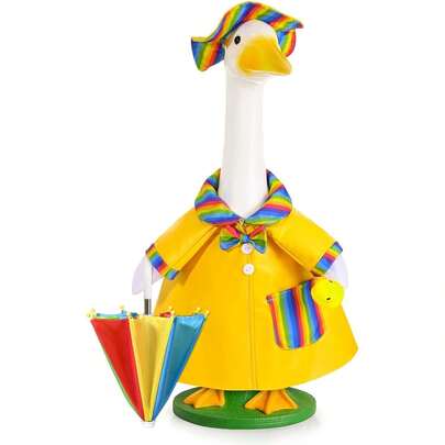 雨衣鹅门廊套装 23 英寸水泥鹅套装，适用于户外草坪花园庭院露台雕像艺术装饰