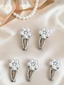 10pcs Girls' Minimalist Fresh Floral Crystal Hair Clips - White - View 3