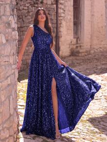 Faeriesty Đầm dạ hội dài không tay thanh lịch dành cho nữ, với đường xẻ tà và đính sequin lấp lánh tạo nên vẻ sang trọng, phù hợp cho thảm đỏ, dạ hội từ thiện, đám cưới, tiệc sang trọng và các dịp trang trọng khác như tiệc cưới, dạ hội hóa trang, tiệc vườn bí mật, tiệc tối trang trọng, sự kiện thắt cà vạt đen, dạ hội tốt nghiệp và tiệc sinh nhật, đầm dạ hội mùa xuân/hè. - Màu xanh lam - Xem 2
