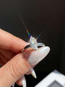 1 chiếc nhẫn đính hôn solitaire Moissanite 6 chấu thanh lịch 1-2 carat, bạc sterling S925 cao cấp, nhẫn cưới/cầu hôn/kỷ niệm sang trọng, quà tặng trang sức cho nữ, quà Giáng sinh. - Bạc - Xem 2