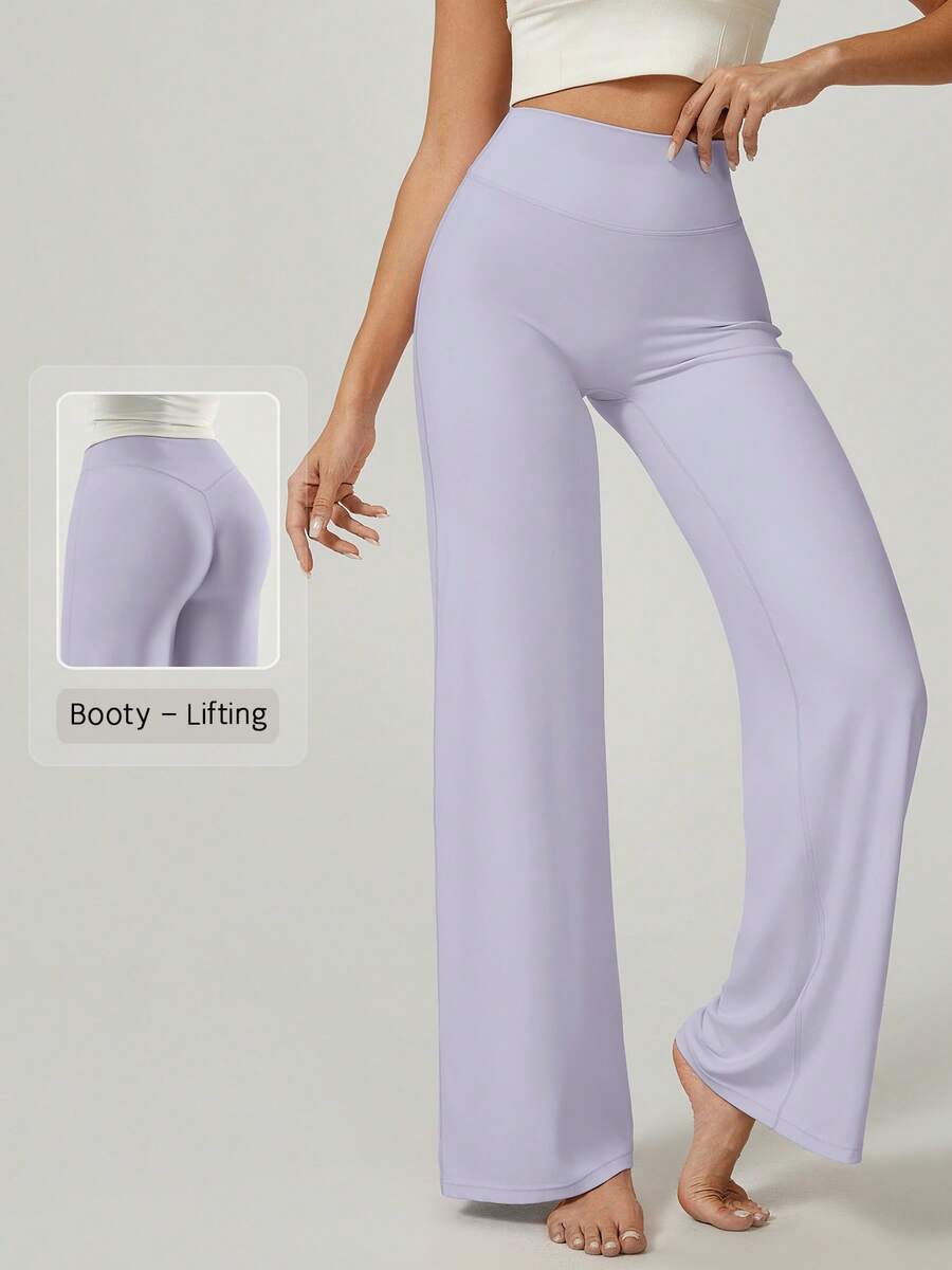 NcmRyu Autumn Women's 1pc Solid Color Draped Waist Wide Leg Sports Long Pants Soft Pants - Mauve Purple - View 1