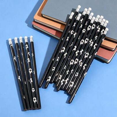 10支/套运动铅笔套装，带橡皮擦，足球铅笔，球形橡皮擦，运动主题文具奖励办公用品 - 木质铅笔，是主题生日派对的完美礼物。