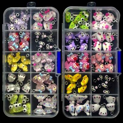  Mặt dây chuyền Hello Kitty của Sanrio để làm trang sức, bộ dụng cụ làm trang sức bằng nhựa dễ thương, mặt dây chuyền màu hồng xinh xắn, bóng/mờ, thích hợp để trang trí trang sức, kẹp tóc và ốp điện thoại.