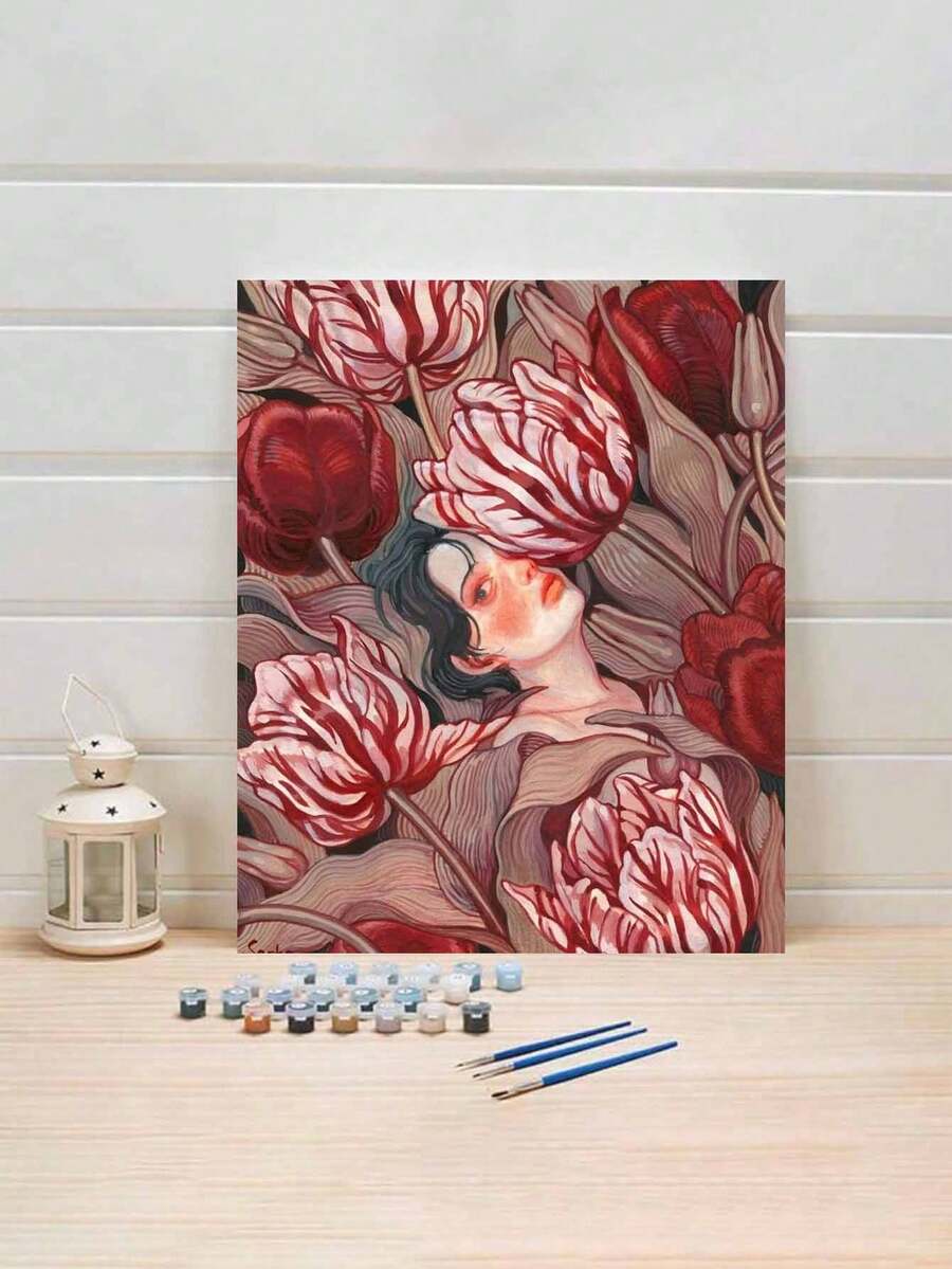 一套DIY数码油画套装，“美”主题艺术画，无框艺术画，适用于卧室装饰和艺术墙，无需绘画基础，简单有趣的绘画方法，实现你的绘画梦想，沉浸在多彩的世界中，每一笔都是自我表达，为生活增添浪漫气息，送给家人朋友的最佳礼物，节日礼物，40*50厘米