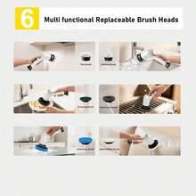 Bàn chải điện sạc pin, bàn chải rửa chén 3 tốc độ, bàn chải xoay phòng tắm, thích hợp để làm sạch bụi bẩn trong nhà bếp, phòng ngủ, ban công, phòng tắm. - Tay cầm ngắn cầm tay - Xem 6