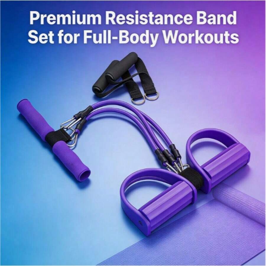 Tabla de estiramiento de yoga elástica ajustable de 3 tubos, equipo de fitness multifuncional con banda de resistencia, adecuado para estiramientos y entrenamiento de adelgazamiento de abdomen/cintura/brazos/piernas - Morado - Ver 1