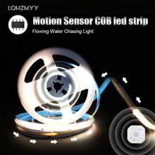 Tira de luz LED con sensor de movimiento, alimentada por USB, efecto de flujo de agua, lluvia de meteoros, efecto de luz de persecución, tira de luz COB dinámica de 5V CC, luz de sensor de escalera, tira de luz de persecución de escalera - luz blanca - Ver 4