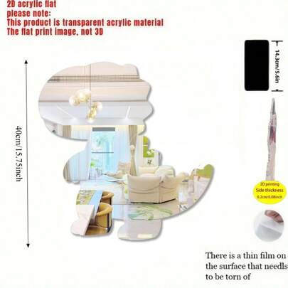 1 chiếc gương trang trí treo tường hình khủng long dễ thương không khung bằng acrylic, dùng cho phòng tắm và phòng khách, tạo không khí lễ hội, gương trang điểm treo tường phòng tắm, gương trang trí hình động vật ngộ nghĩnh.