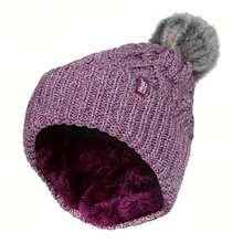 Heat Holders Heat Holders - Ladies Chunky Ribbed Cuffed Thermal Winter Pom Pom Bobble Beanie Hat With Fleece Lining - 玫瑰 - 查看 1