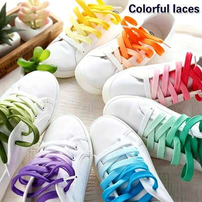 1 Pair Colorful Gradient Flat Shoelaces, Durable And Fashionable Accessories For Sneakers, Casual Shoes And Boots, Suitable For Athleisure Shoes, Multi-Color Stylish Accessory For Everyday Wear In All Seasons, Vibrant Shoelaces To Brighten Up Your Look, Creative Shoe Accessory Gift