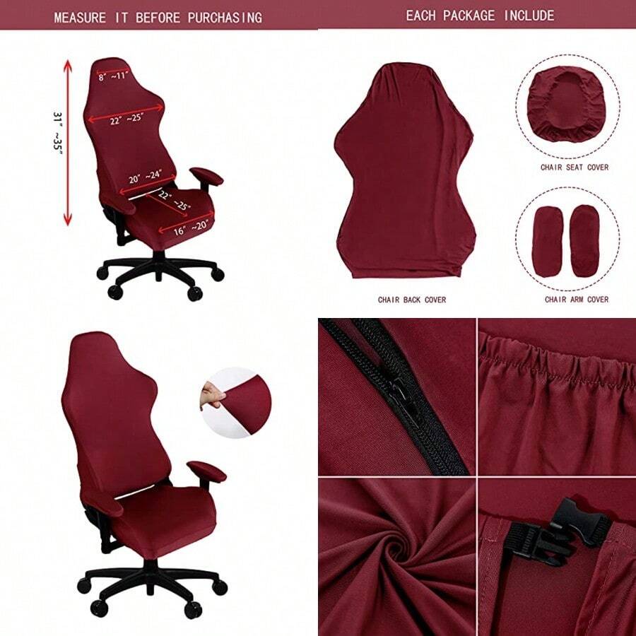 SARAFLORA - Fundas elásticas para sillas de juegos lavables para sillón silla giratoria silla de juegos silla de computadora color burdeos XL - Borgoa - Ver 1