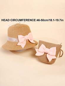 2pcs/Set Lightweight Breathable Baby Sun Hat With Bow + Crossbody Bag Set, UV Protection, Suitable For Beach Vacation And Daily Wear - 2PCS - View 5