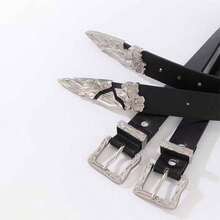2025 New Vintage Metal Carved Belt, Suitable For Jeans, Black Color, Unique Design Unisex Size 105CM - Black - View 3