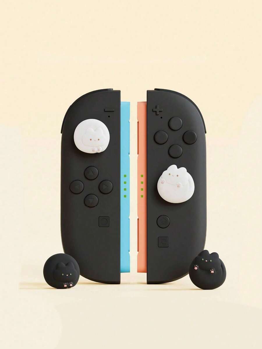 4个柔软硅胶摇杆帽,兼容Switch - 黑白小猫图案 - 查看 1