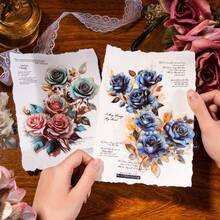 10 piezas/paquete Grandes pegatinas con tema de rosas, pegatinas decorativas vintage creativas, materiales de manualidades para decoración DIY, regalo de vacaciones, suministros escolares personalizados para scrapbooking - Estilo 4 - Ver 4