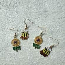 经典镀金向日葵吊坠耳环首饰，新款女士休闲派对首饰礼品 - 彩色 - 查看 7