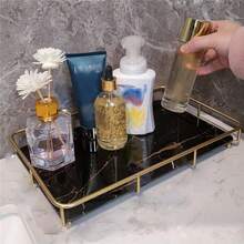 Khay đựng đồ dùng nhà tắm sang trọng viền vàng họa tiết vân đá cẩm thạch, khay đựng đồ trang điểm hình chữ nhật, thích hợp để trên mặt bàn, bàn trang điểm, nhà bếp, trưng bày mỹ phẩm và trang sức. - Nhiều màu - Xem 3